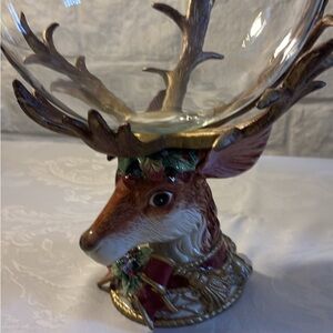 Fitz & Floyd Elegant Reindeer Glass Bowl with Antler Design in original box